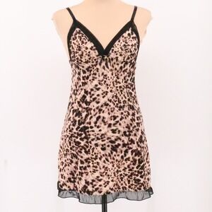 Leopard Babydoll Y2K‎ Slip Dress Womens Chemise Lingerie Bows Coquette Size S